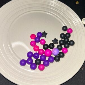 35 Mixed Round Beads in Purple, Hot Pink & Black - Craft Bead Lot